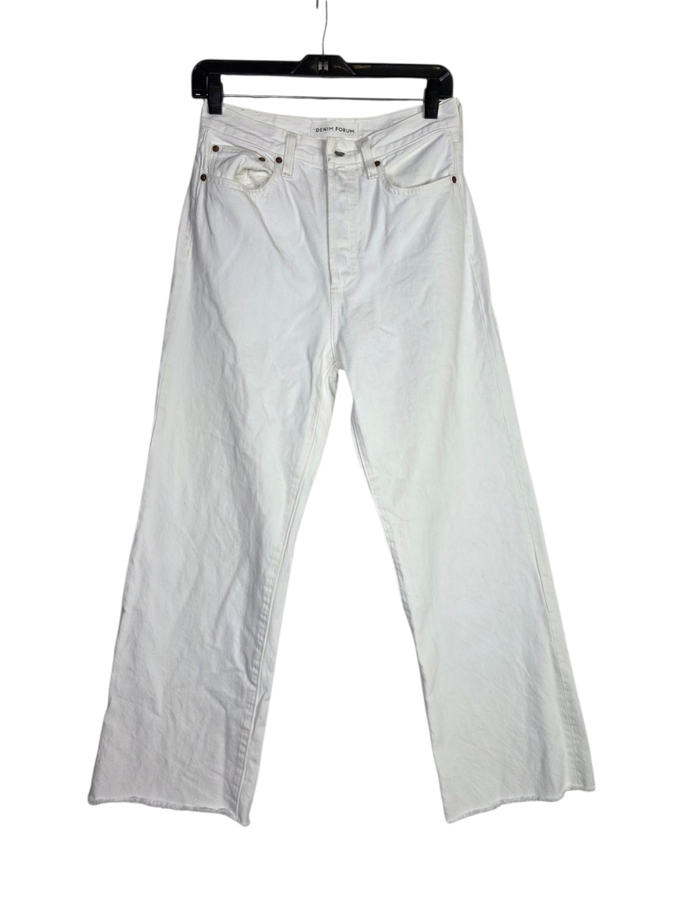 Denim Forum The Farrah High-rise White Wide-Leg Women's frayed Jeans